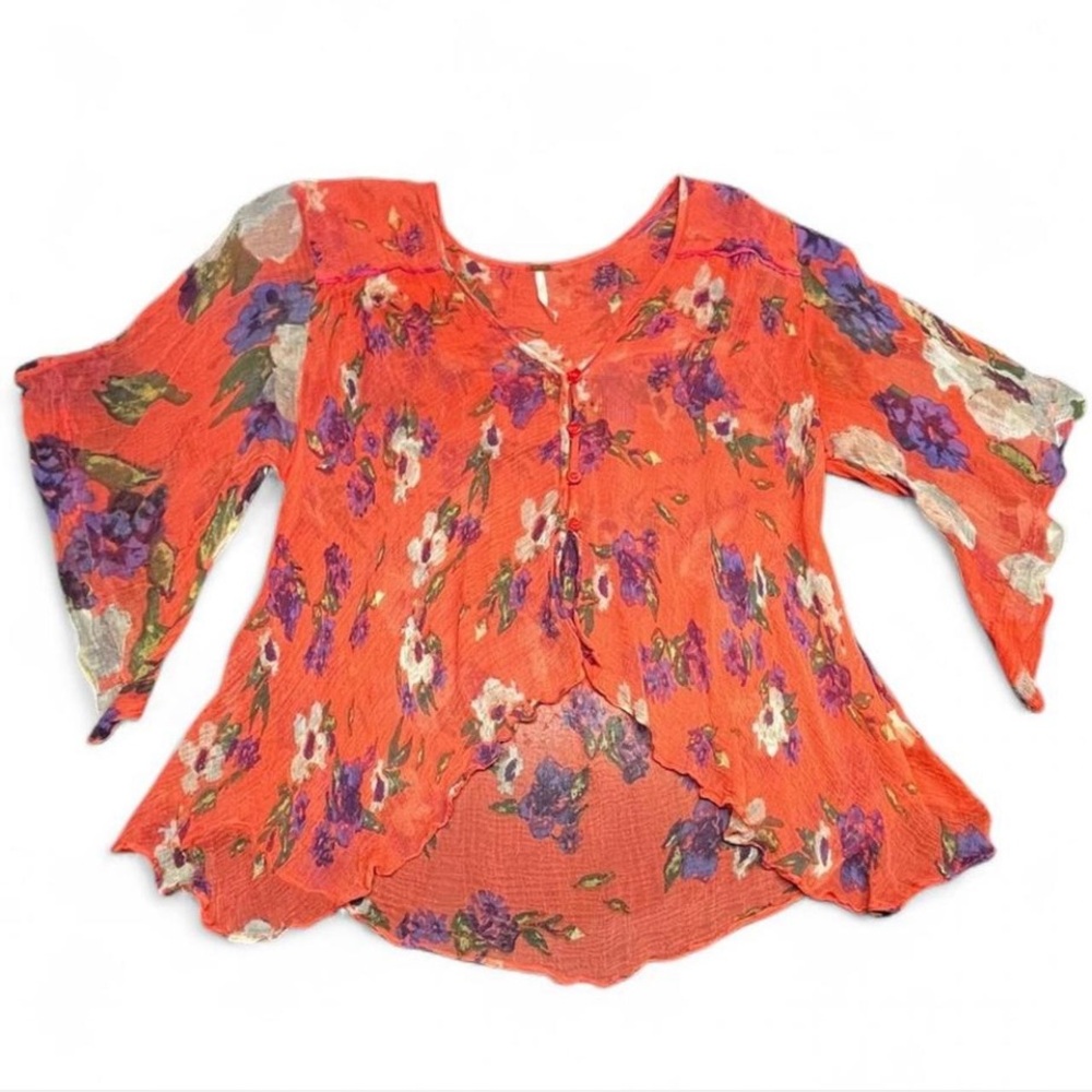 Free People Floral Cropped Sheer Top, XS oversized
